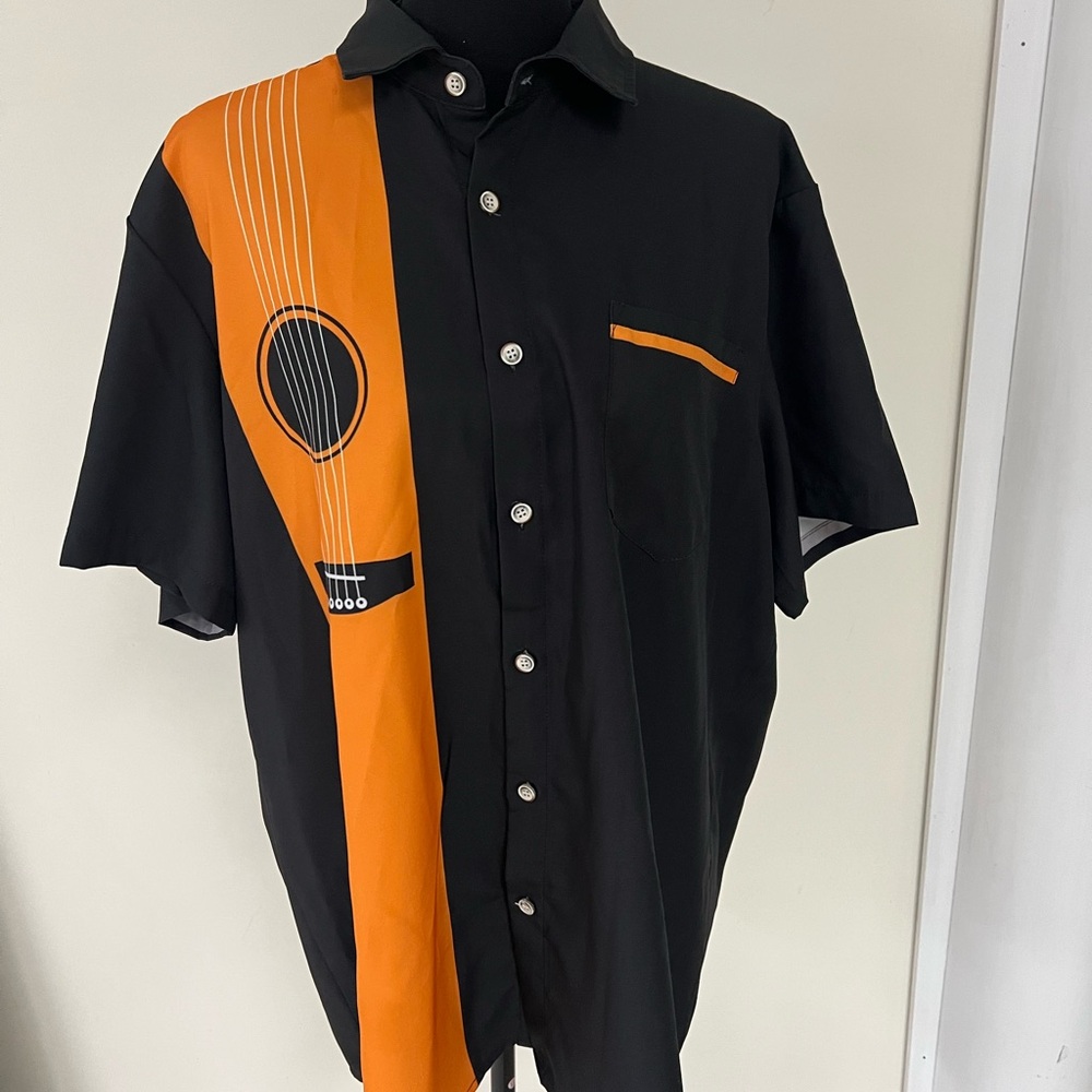 Royauna Hawaiian Brand Black and Orange Men’s Guitar Shirt